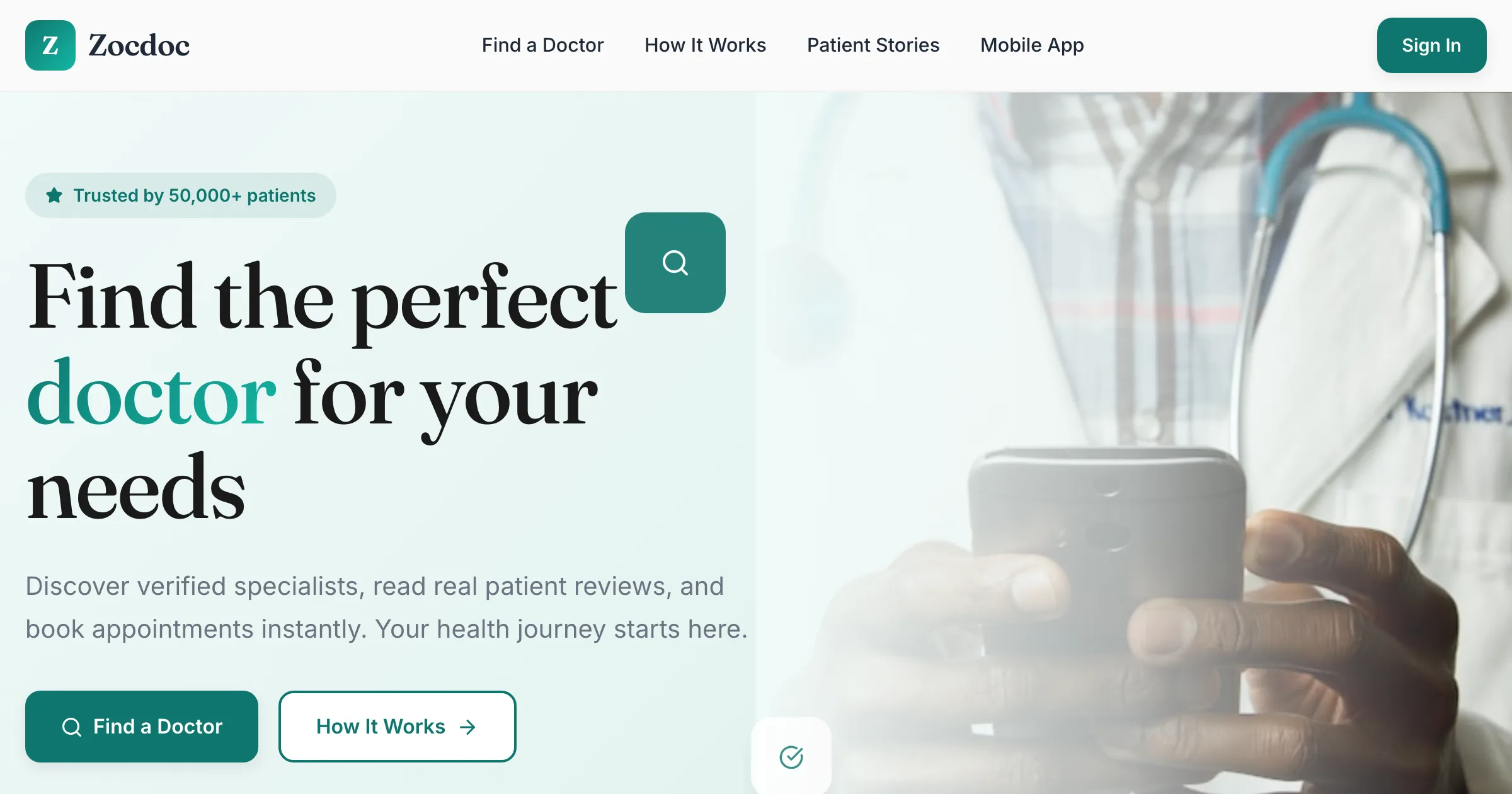 Zocdoc revamp redesign — AI-generated modern redesign by Revamp in approximately 2 minutes
